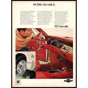 1967 Chevy Chevelle SS 396 Red Interior Vintage Print Ad Shifter Wall Art Photo